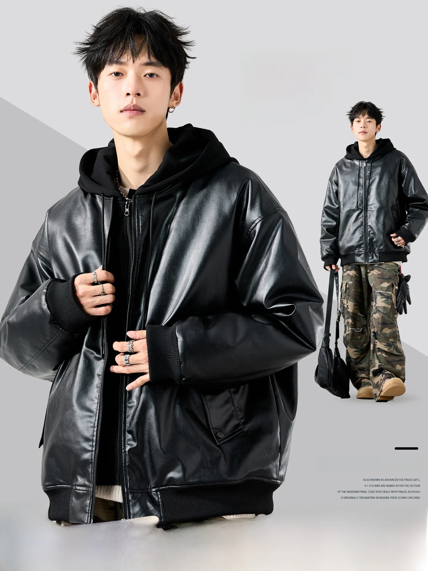 

Мужская зимняя утепленная свободная куртка-бомбер из искусственной кожи с капюшоном в американском стиле, мотоциклетная куртка с модной полиэстеровой подкладкой