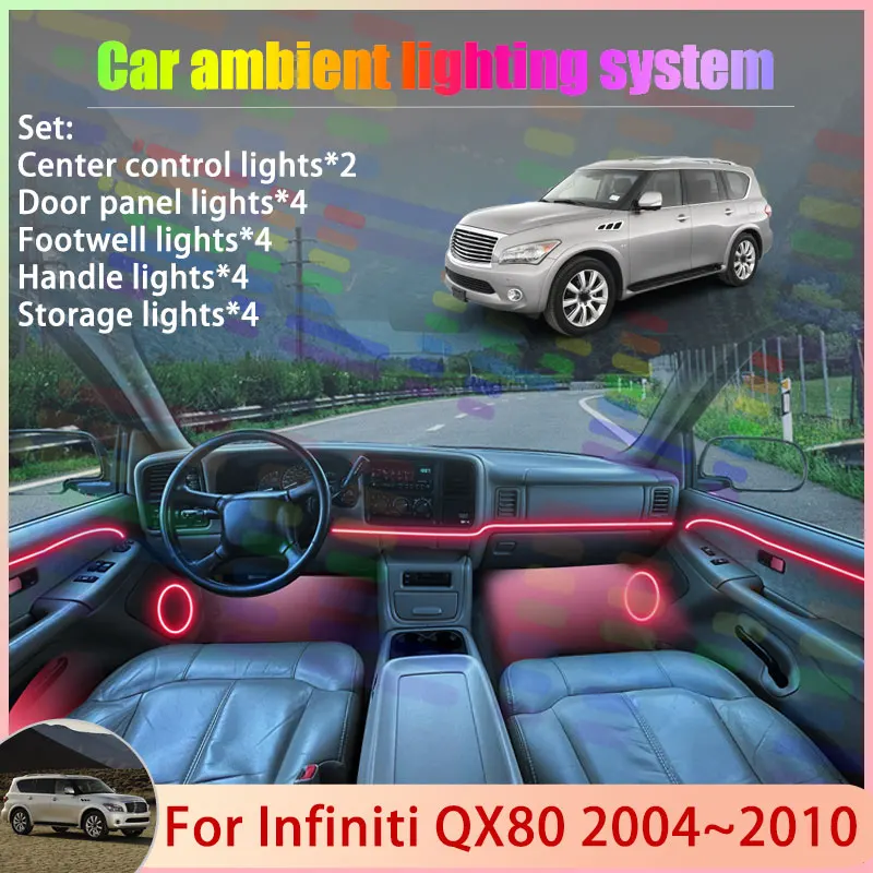 

Для Infiniti QX80 QX56 2011 ~ 2024 Z62 MK2 2/24 в 1, автомобильная атмосферная лампа, RGB абажур, ансамбль, стример, атмосферный набор, авто