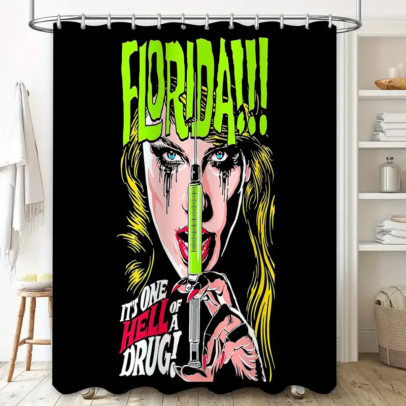 Gothic Horror Shower Curtain Creepy Dark Art Vampire Psycho Thriller Home Decor Bathroom Set Spooky Halloween Gift Room Divider