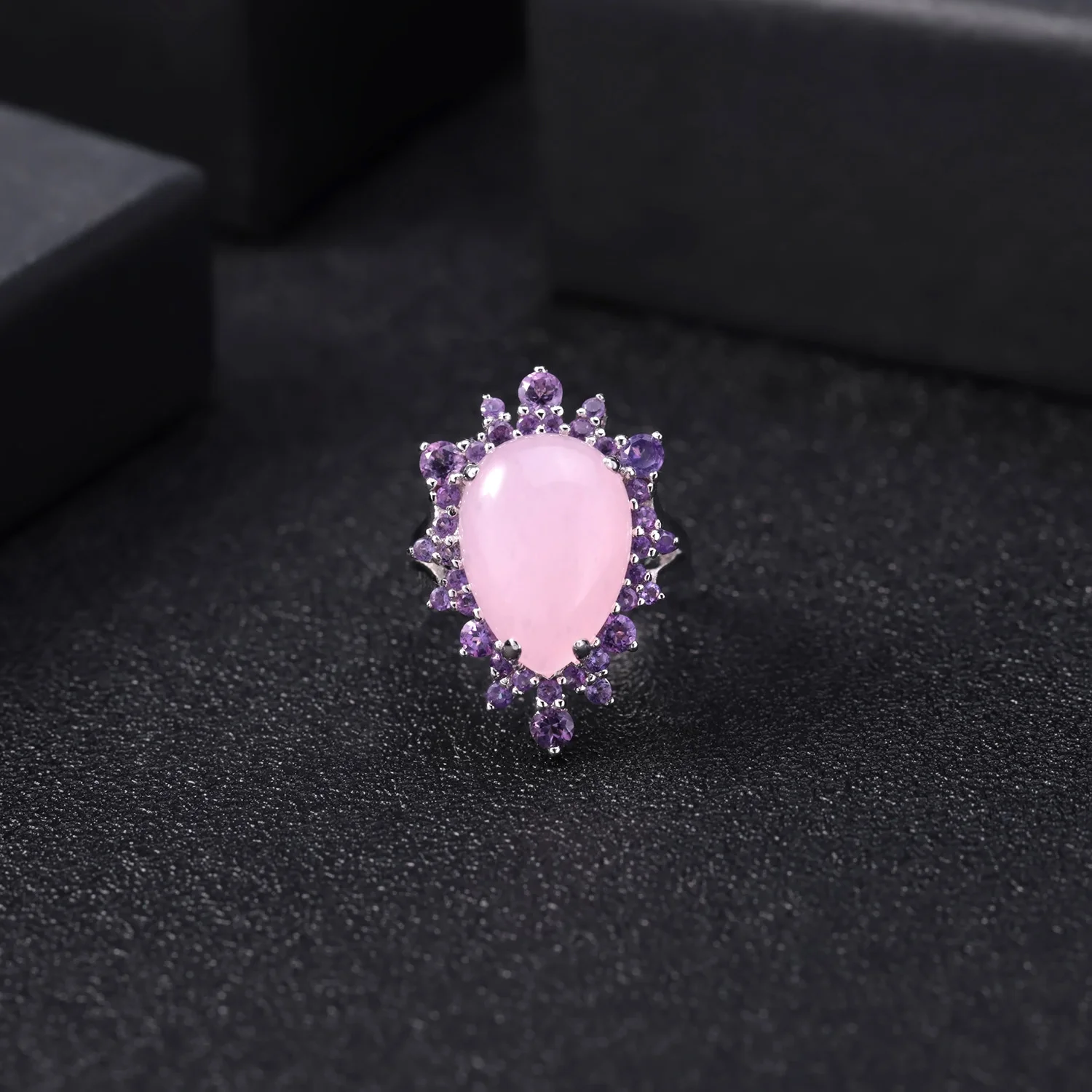 brand genuine real jewels Luxurious Natural Treasure Pink Chalcedony Luxury Collection Premium Sense s925 Silver Inlaid Ring hig