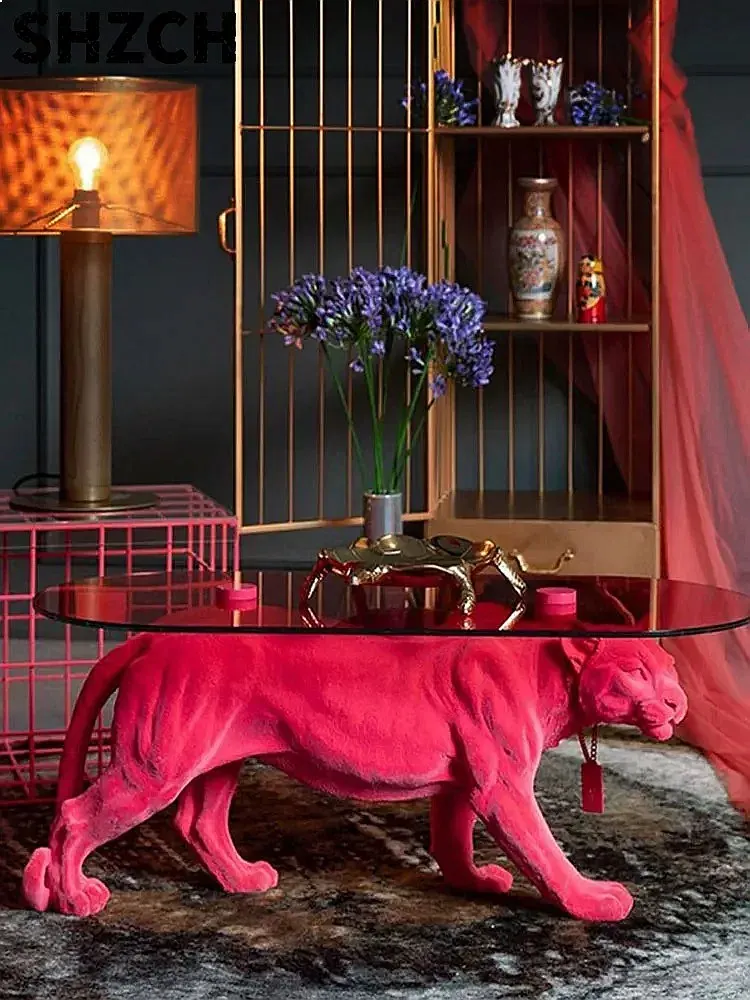 Leoparden-Couchtisch für Wohnzimmer Kreative Große Bodendekoration Maßgefertigte Skulptur Sofa-Beistelltisch Luxus-Möbel