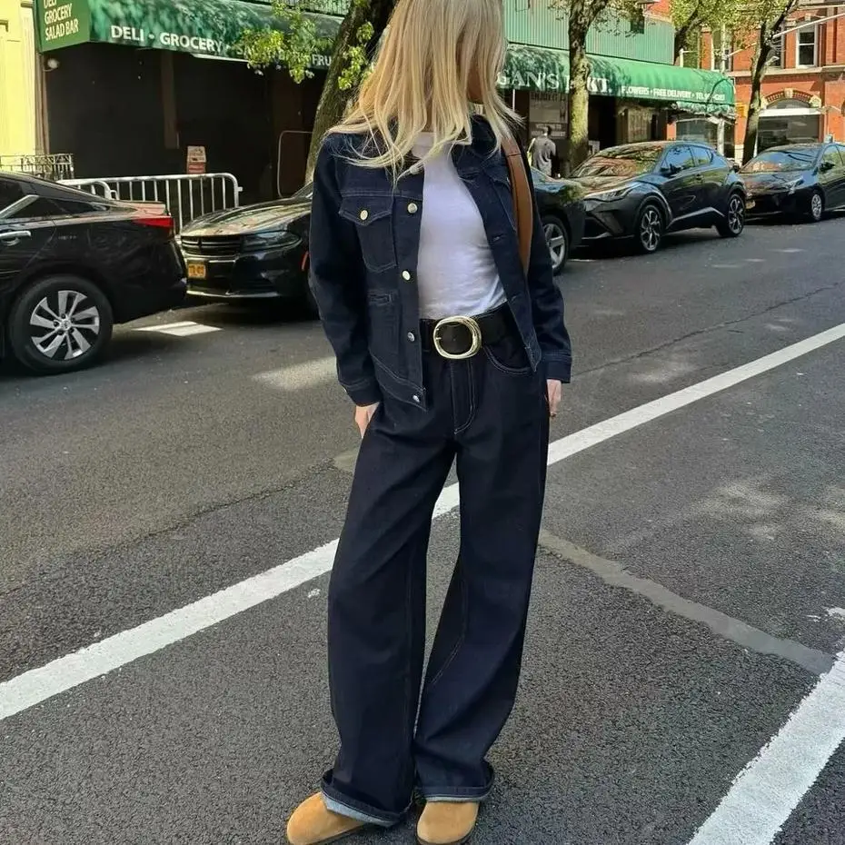 

Spring New Faion Loose Mid-Low Waist American Retro Casual Wide Leg Straight Denim Long Pants Women's Jeans Premium Quali