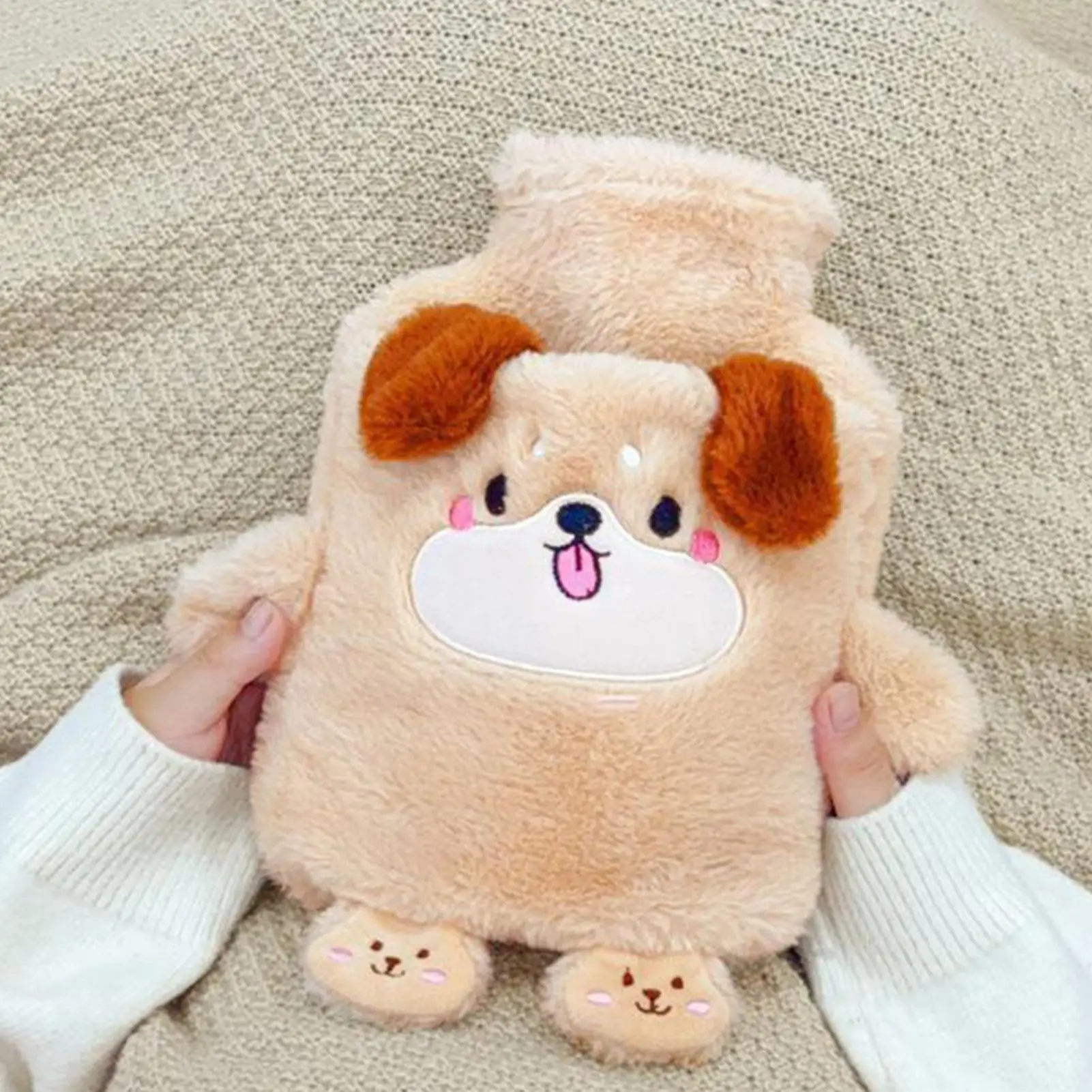 Insulation Hot Water Bottle Plush Rubber Hand and Foot Belly Warmer Explosion-proof Hot Water Bag for Period Detachable Cover
