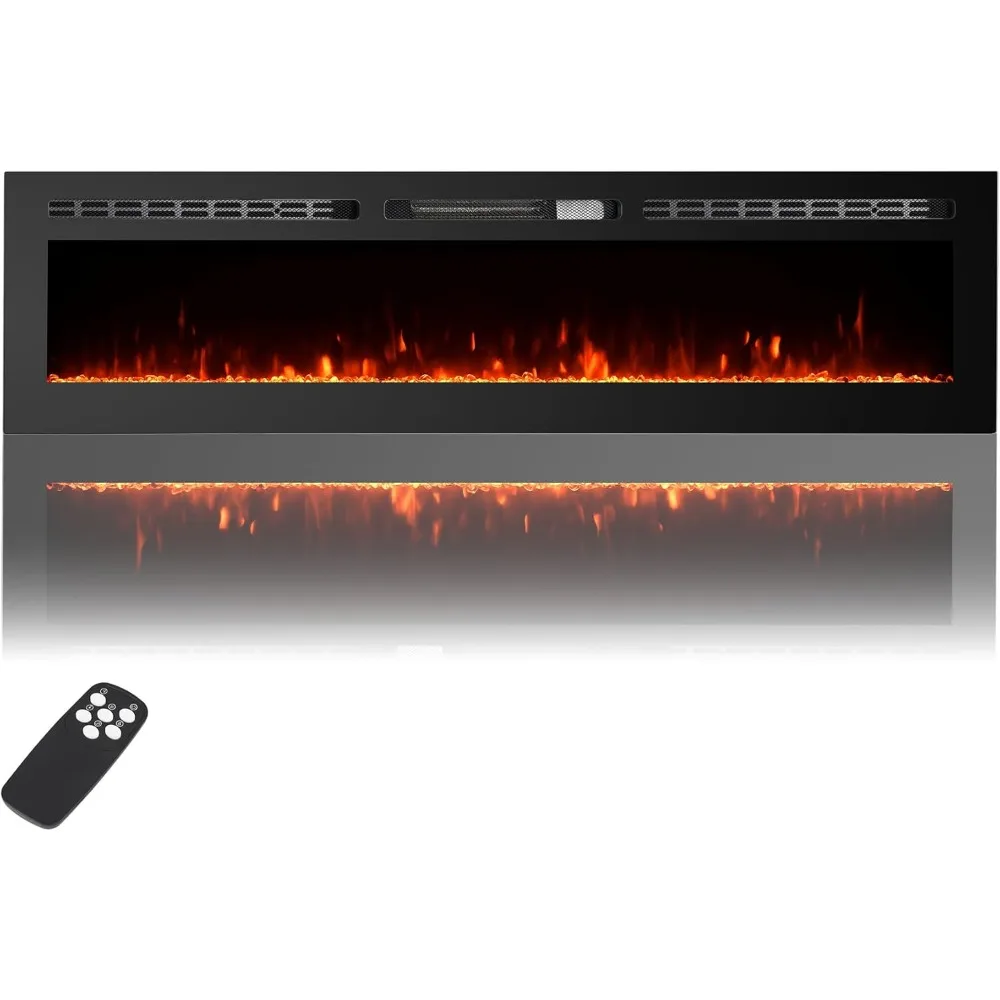 

60 Inch Electric Fireplace, Wall Recessed and Wall Mounted Fireplace, 12 Adjustable Flame Colors, Remote Control＆Timer, Touch Sc