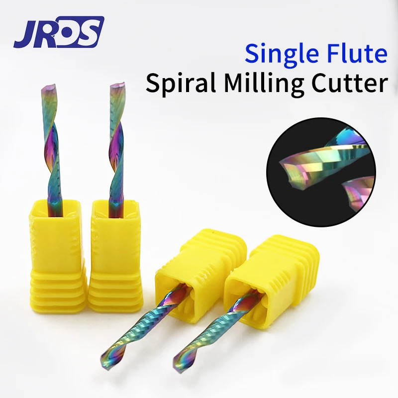 JRDS 3.175/4/5/6mm Shank Single Flute Carbide Spiral End Mill DLC Coating 3D CNC Engraving Milling Cutter for Wood Acrylic Tool