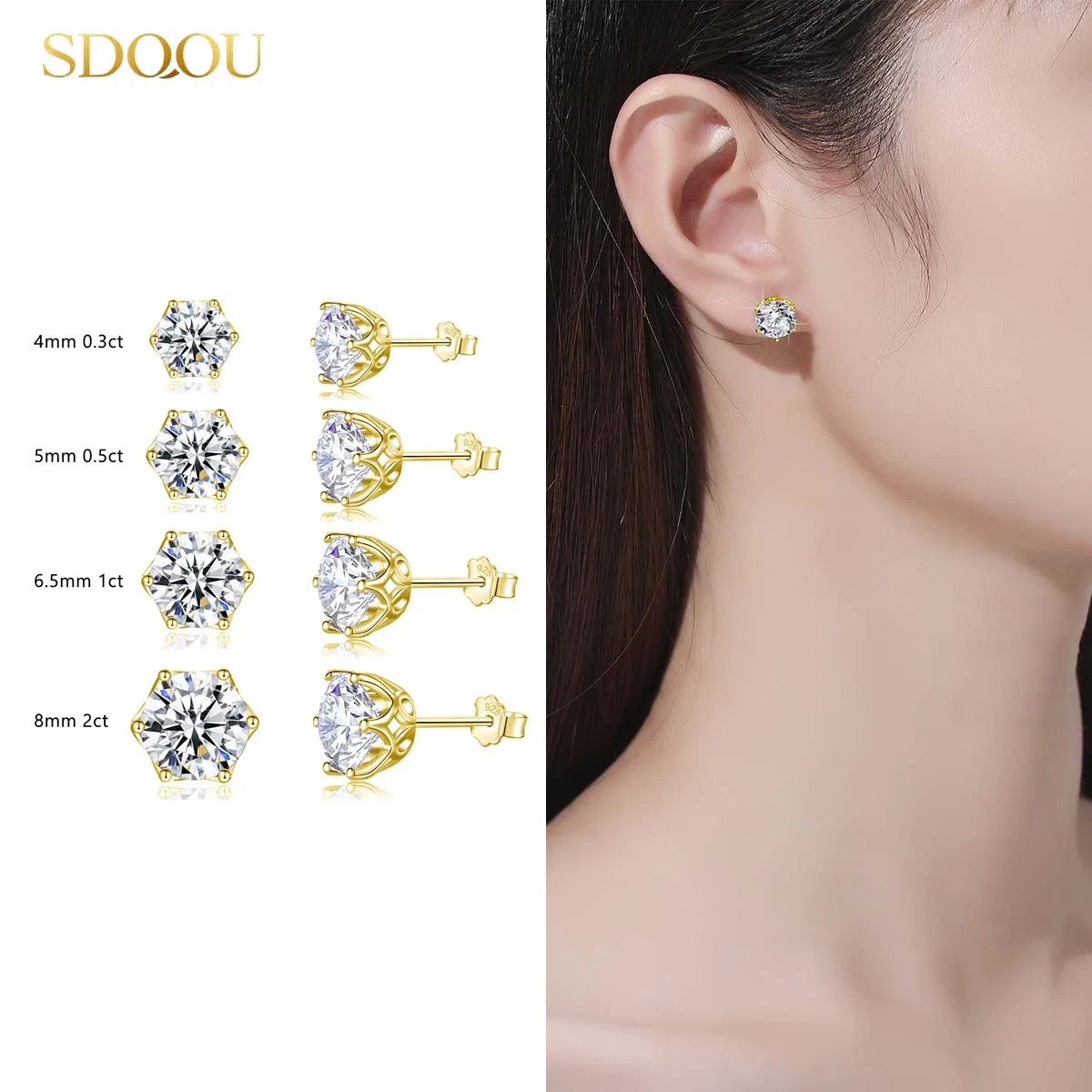 

Серьги-гвоздики SDOOU с муассанитом из 14-каратного золота, 0,3-2 карата, круглая палочка для девочек, подарок на день рождения, свадьбу, классический подарок с сертификатом