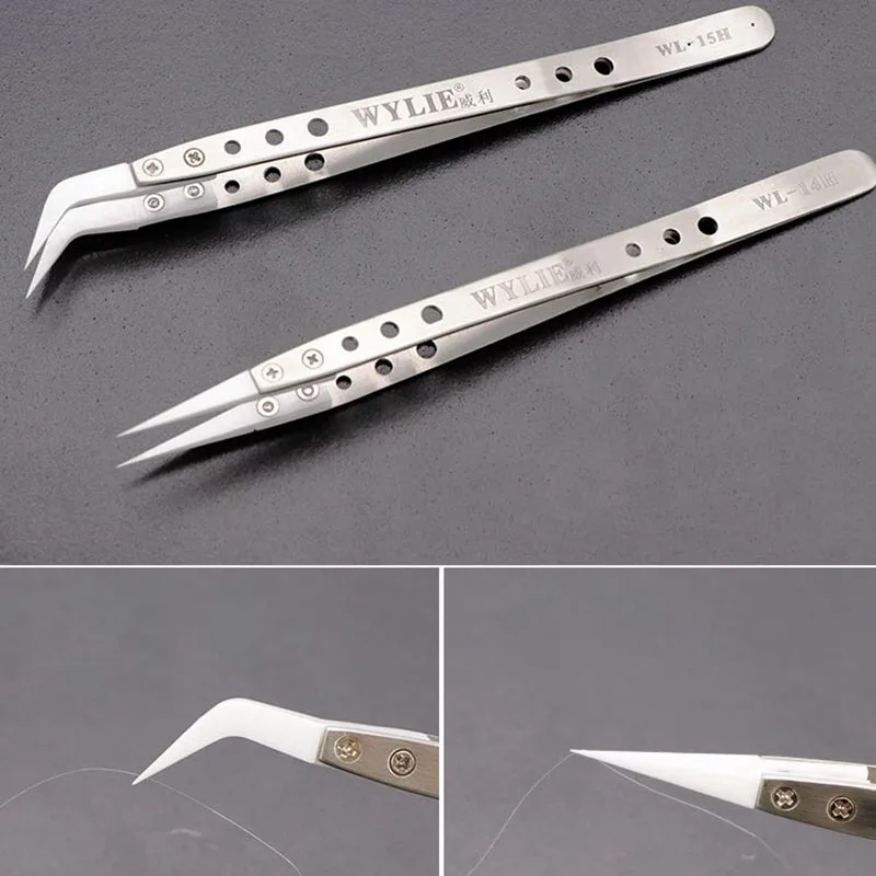 Anti-Static Insulation Stable Ceramic Stainless Steel Straight Curved Tip Tweezers for Hold Flying Wires soldering Repair Tools