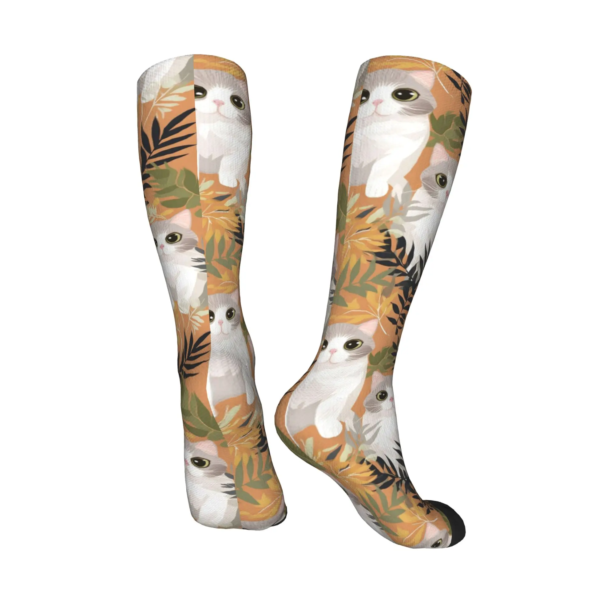 All Seasons Crew Stockings Gray Ginger And Siamese Kittens Cats Socks Casual Hip Hop Long Socks Accessories for Men Women Gifts