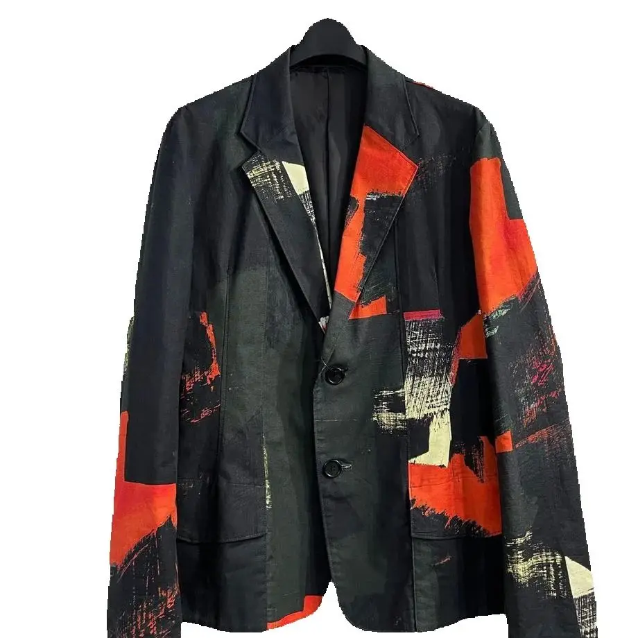 TOP-YAMAMOTO ®   Trendiger bedruckter Anzug für Herren, Freizeitjacke mit einem Knopfkragen, einzigartiger Designstil