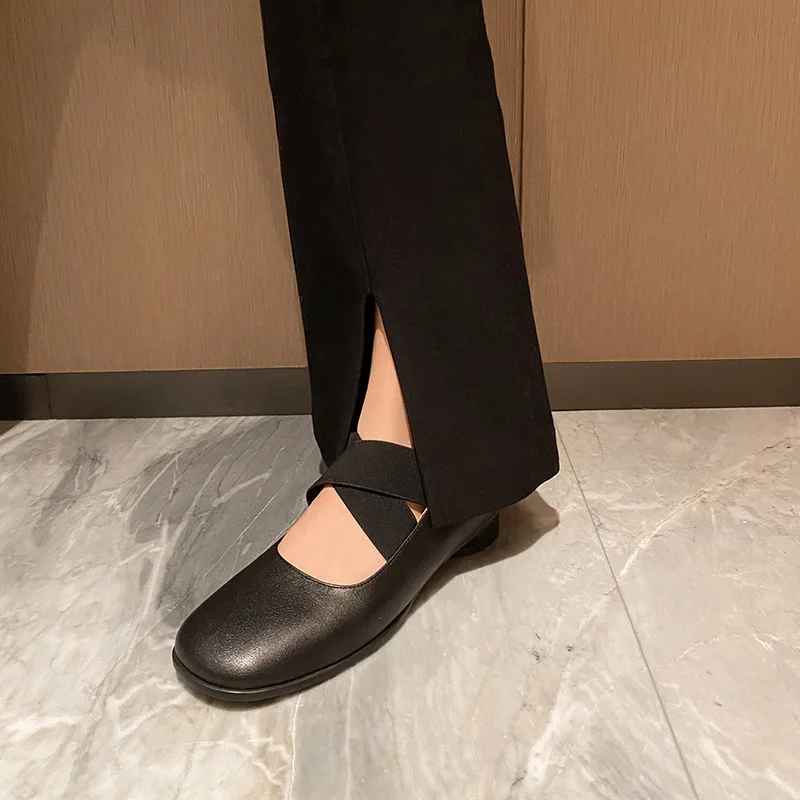 Phoentin 2024 elegant Cross elastic band soft ballet flats  women party low heels shoes Genuine leather round toe Pumps FT3146