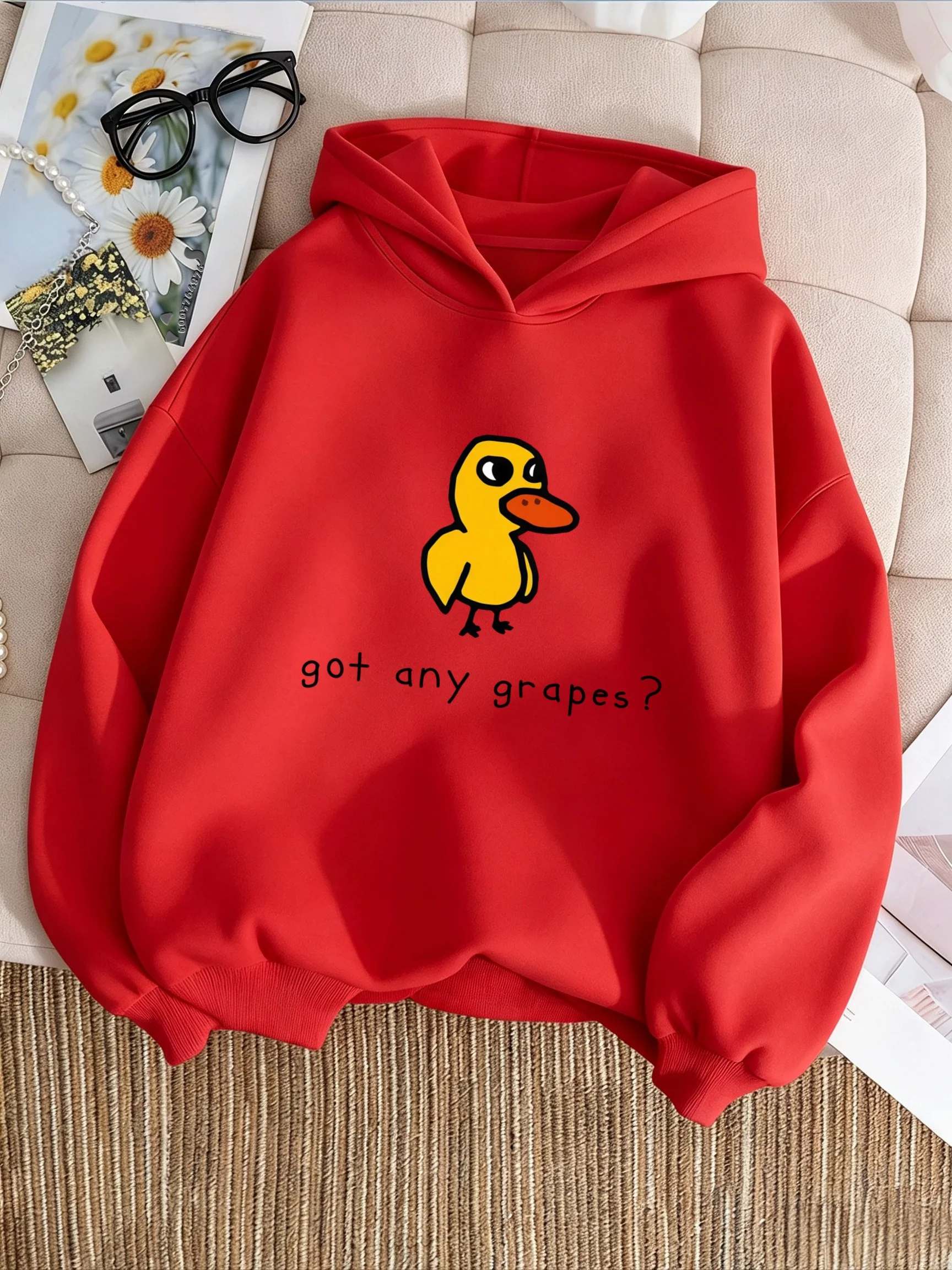 Cute Meme Duck Got Any Grapes Print Kids Hoodie Loose Oversized Pullover Boys Girls Casual Streetwear Sweatshirt