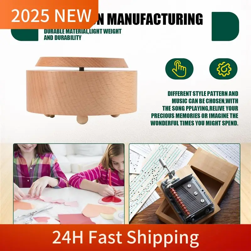 A49U Drewniana pozytywka Obrotowa okrągła podstawa DIY Rzemiosło artystyczne na świąteczne ozdoby dekoracyjne Prezent dla dzieci