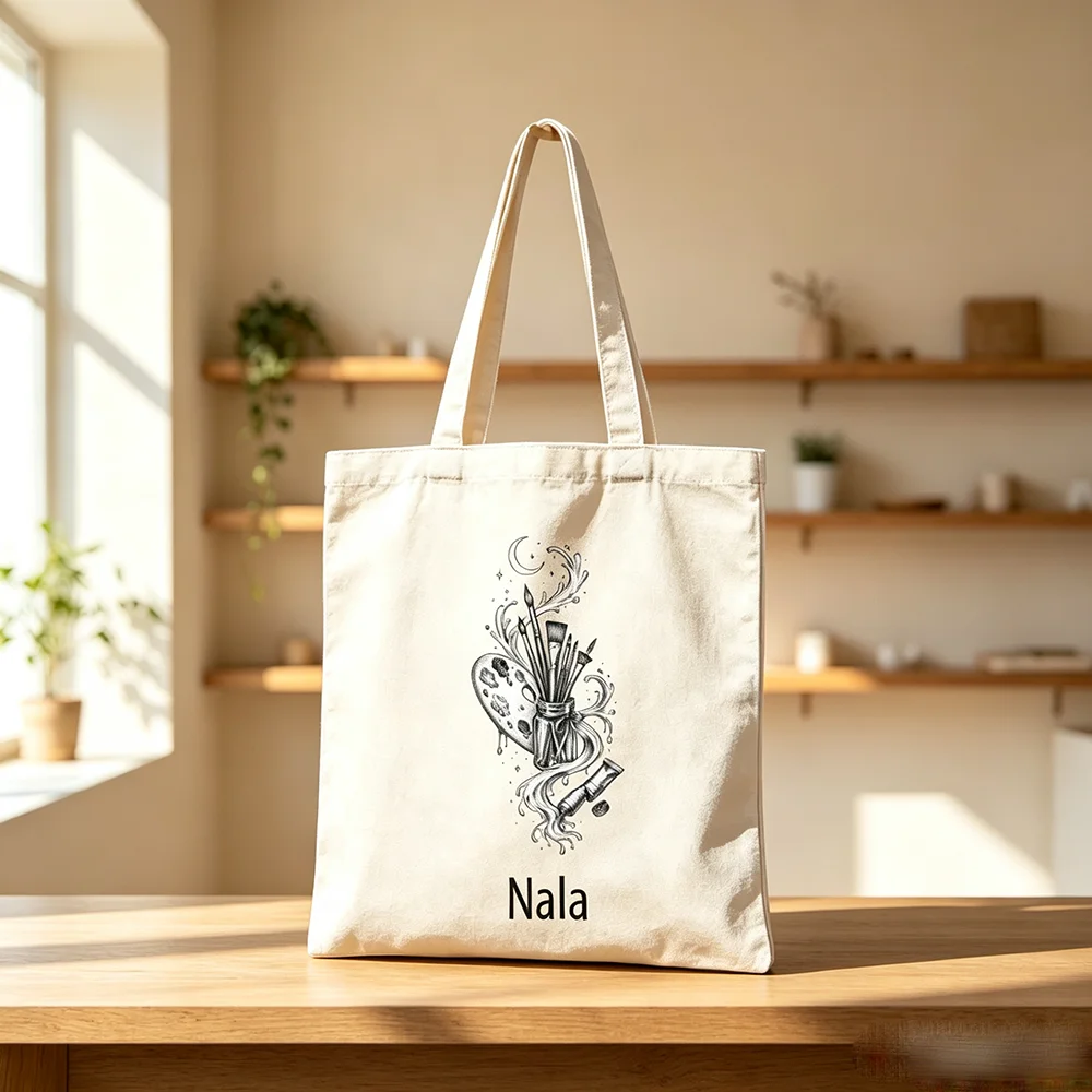 Custom Name Paint Brush Print Tote Bag Personalized Artist Canvas Tote Bag Reusable Shopping Shoulder Bag Birthday Gift.