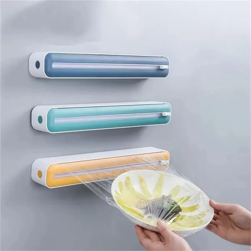 

Two In One Cling Film Cutter Magnetic Wall Mounted Kitchen Special Tearing tin Foil Cling Film Box Bag Artifact Cutting Box