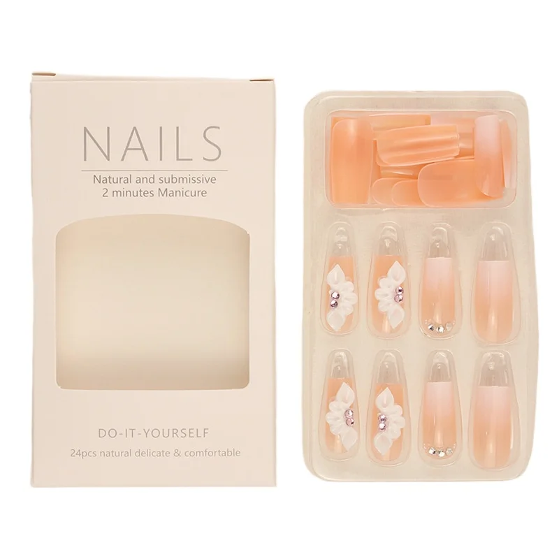 

Wearing nail French long brown gradual change flash diamond light luxury nail patch removable nail piece