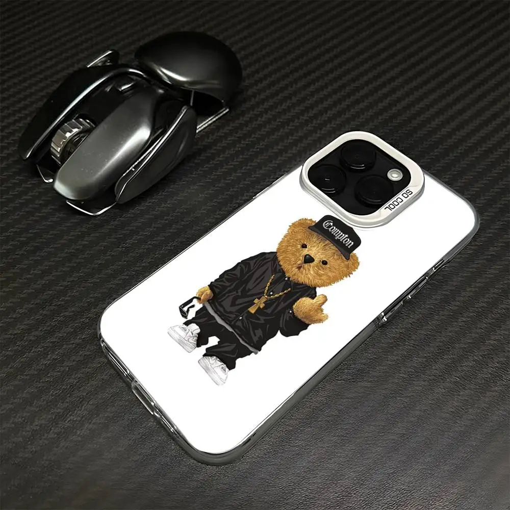 حافظة هاتف B-Baron F-Filou B-Bear لهاتف iPhone 16,15,14,13,12,11,Mini,Pro,MAX غطاء أبيض غير لامع مقاوم للصدمات