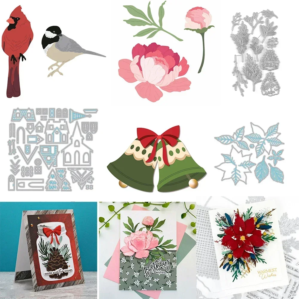 Urlaub Glocken Vögel Winter Grün Metall Schneiden Stirbt Weihnachten Weihnachtsstern Blume Sterben Für DIY Scrapbooking Karten Handwerk Machen