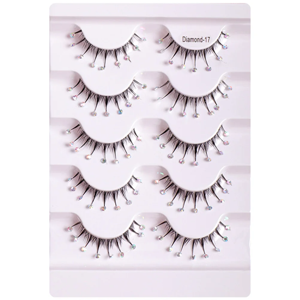 

5 Pairs Long Decorative False Eyelashes With Rhinestones Glamorous Girls Lash Extensions