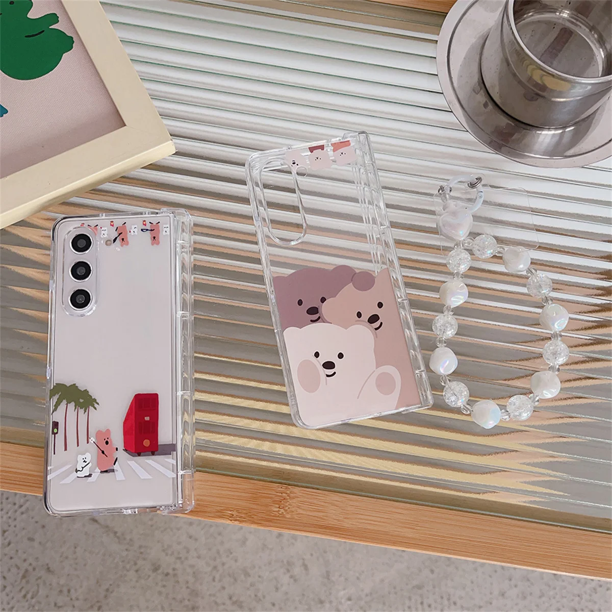 

Clear Cartoon Bracelet Phone Case For Samsung Galaxy Z Fold 4 5 5G PC Hard Shell Hinge Protection Fold4 Fold5 Protective Cover