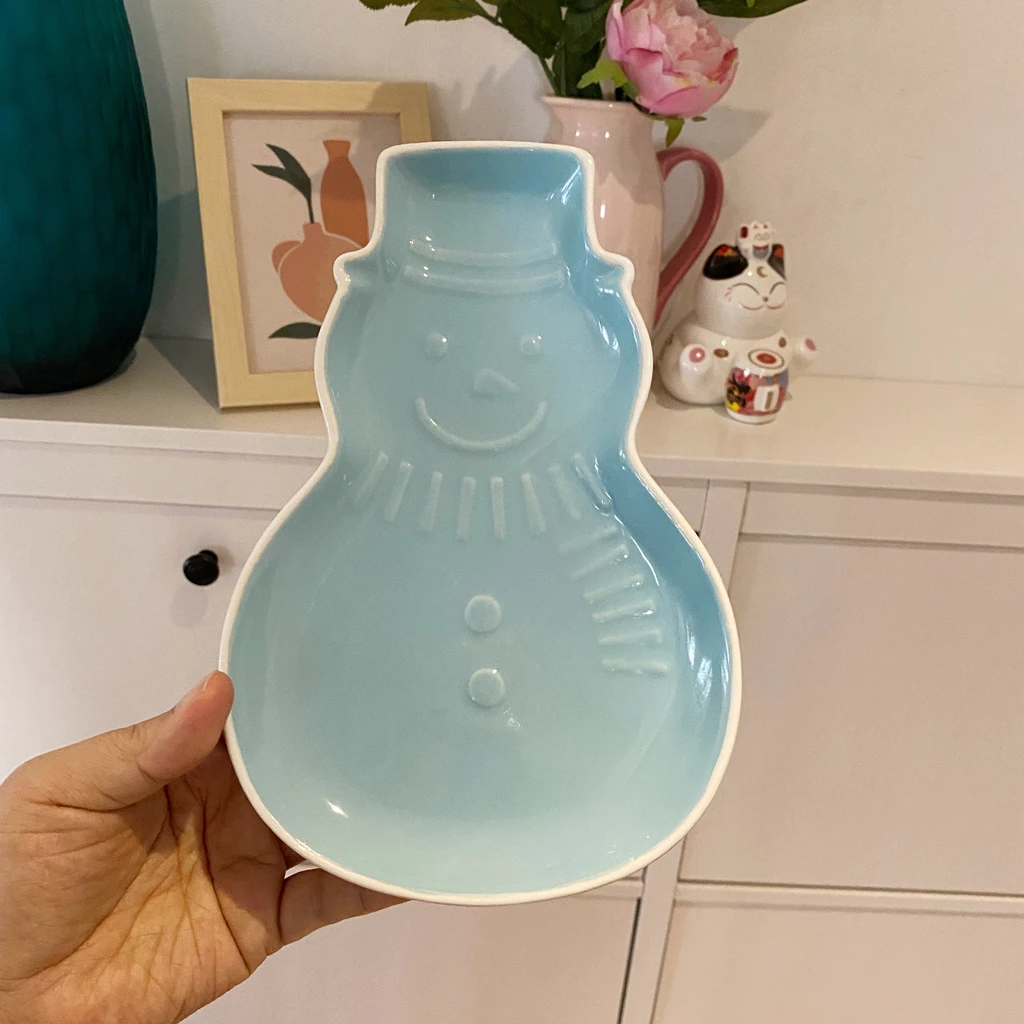 Lovely Blue Snowman Plate Ceramic Dessert Cake Fruit Dinner Creative Dishes Cartoon Irregular Decoration Gift Homehold Supplies