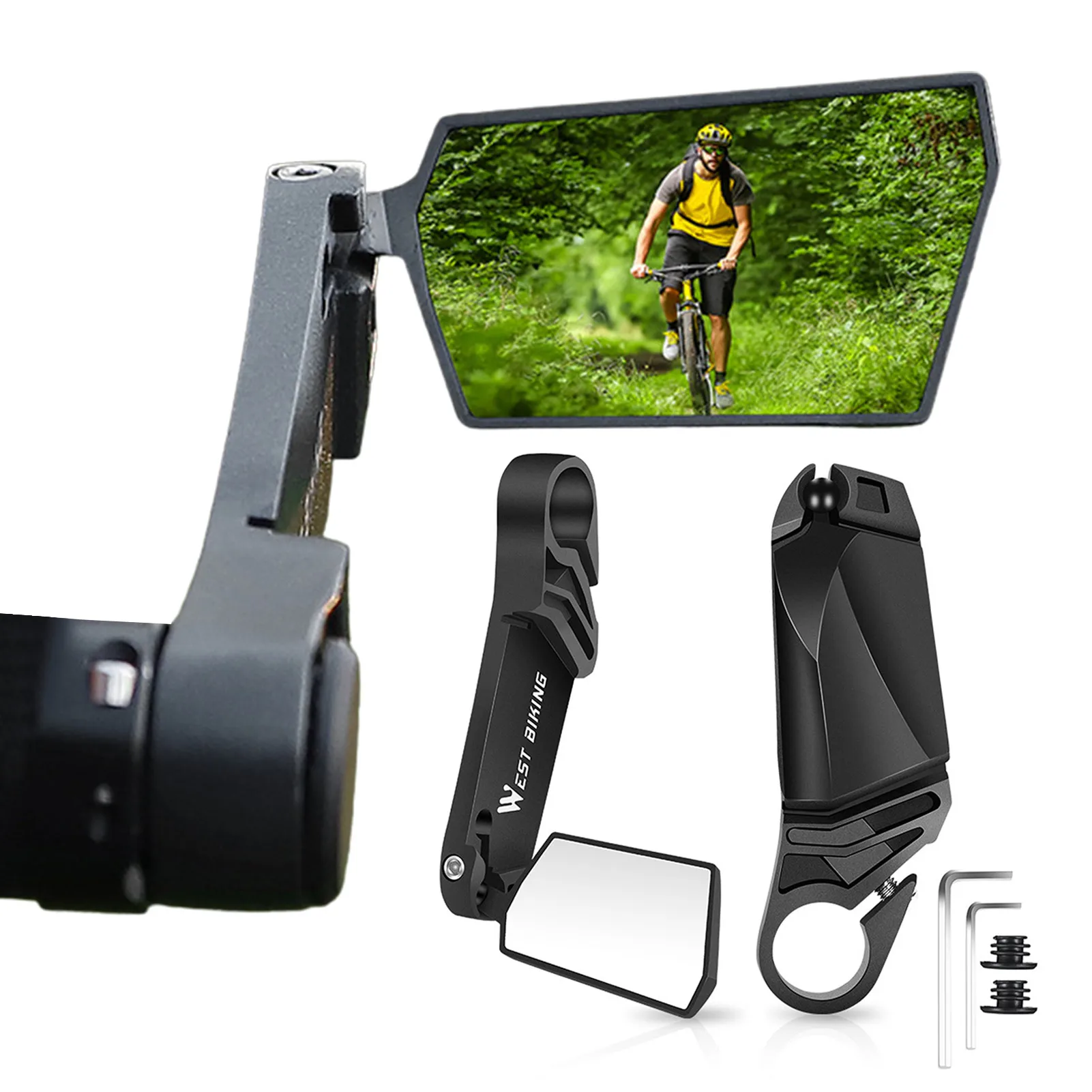 Bike Handlebar Mirror Foldable Bicycle Rear View Mirror 360 Degrees Rotation MTB Bike Horn Auxiliary Handlebar Rearview Mirror