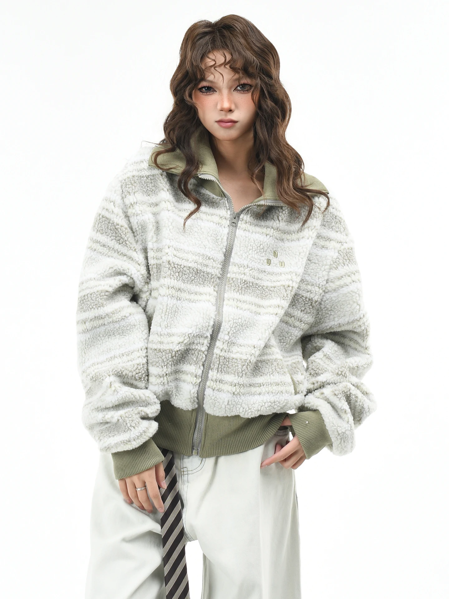 

OV Original American Retro Lamb Velvet Color Blo Thiened ort Jaet Women Winter Slimming Lazy Jae Sli Polyester ...