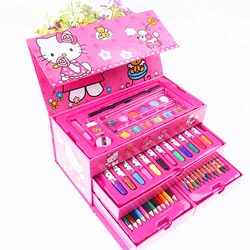 Sanrio Hello Kitty Painting Gift Box Stationery Set Student Brush Portable Anime Figure Watercolor Pen Kawaii Girl Birthday Gift