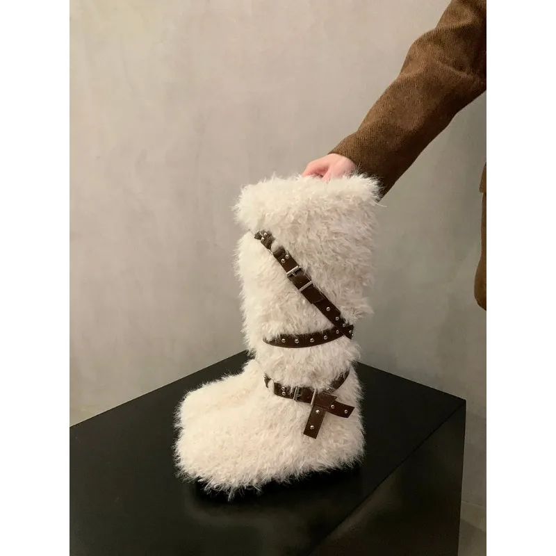 

2025 New Autumn Warm Cotton Shoes Tall Boot Inside Heightened Fleece Platform Snow Boots for Women