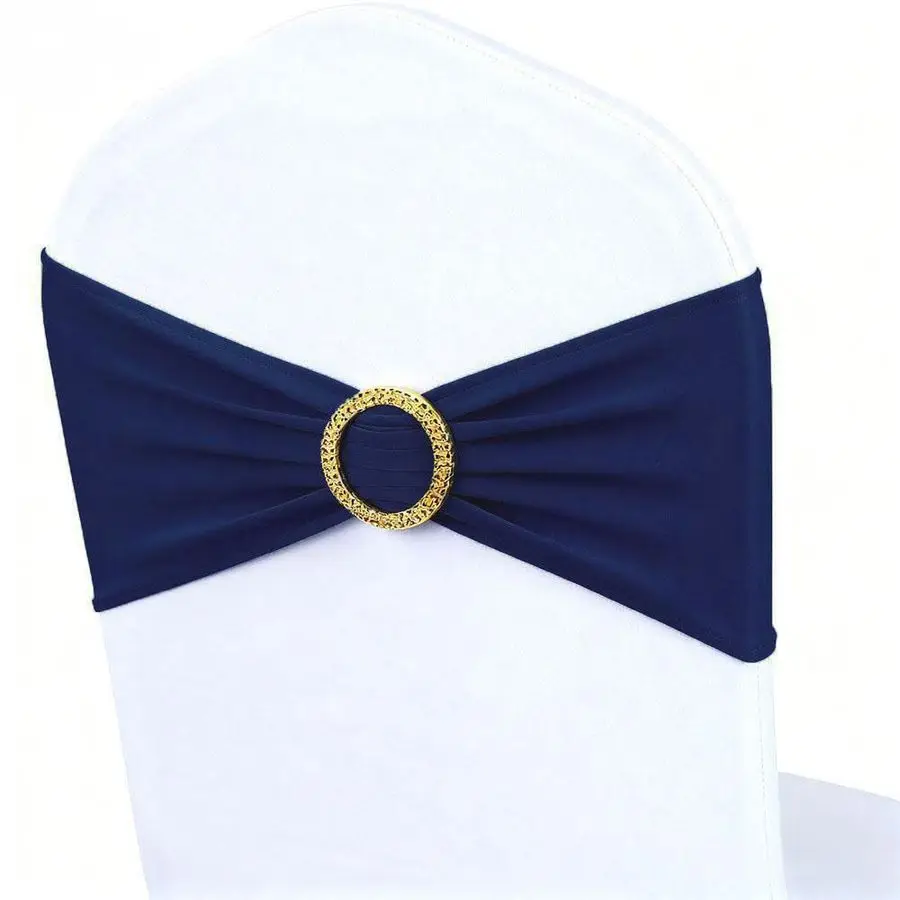 

50 штук темно-синих лент для стульев с золотой пряжкой-регулятором, эластичные темно-синие банты для складных стульев, для мероприятий по определению пола ребенка