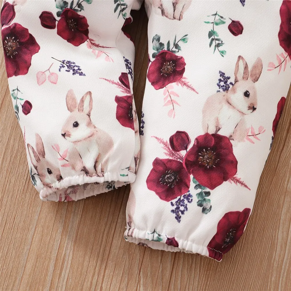 Conjunto de ropa para niña recién nacida de 0 a 24 meses, pelele de manga larga, pantalones con tirantes de flores y diadema, traje encantador para primavera y otoño, 3 uds.