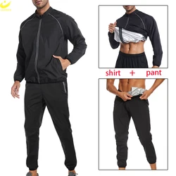 LAZAWG Men Sauna Suit Slimming Long Sleeve Sweat Jacket Leggings Weight Loss Tracksuit Body Shaper Thin Thermo Sportwear