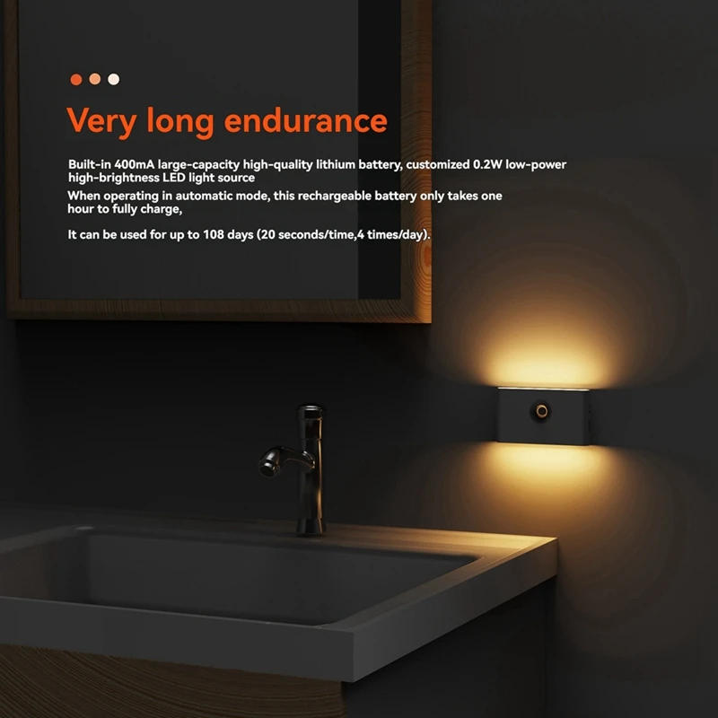 ABAE-โคมไฟบันไดแบบชาร์จไฟได้พร้อม Motion Sensor,Warm White Night Light,วางในทางเดิน,ห้องครัว,ตู้เสื้อผ้า,ห้องนอน,