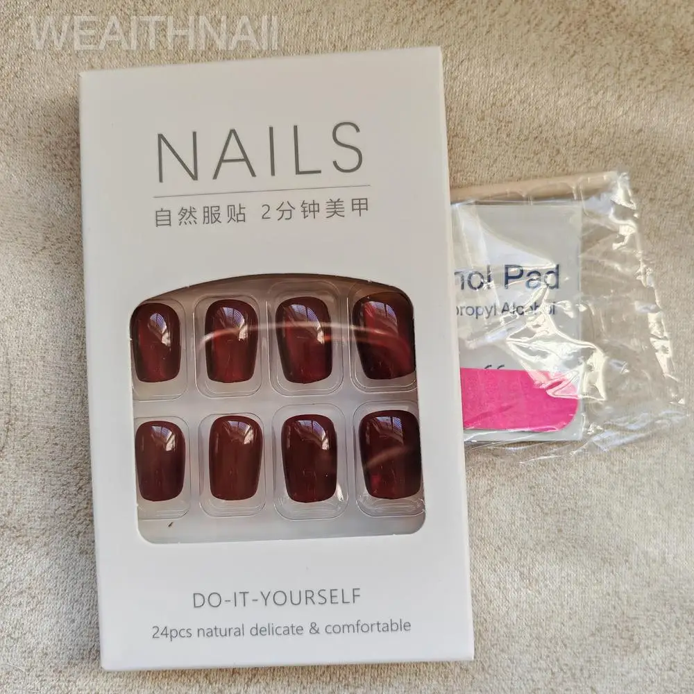 24PCS New Short Ballerina False Nails Cat Eye French Press on Nails Full Cover Shining Crystal Nail Tips DIY