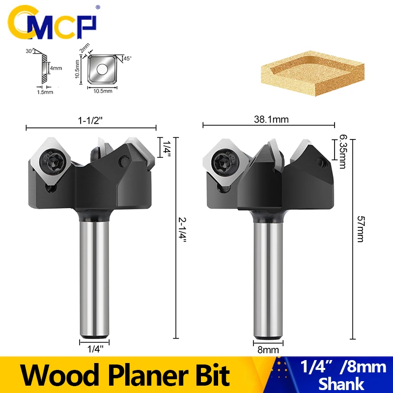 CMCP CNC Milling Cutter Spoilboard Surfacing Router Bit 8mm 1/4 Shank Carbide Insert Planer Bit Planing for Woodworking