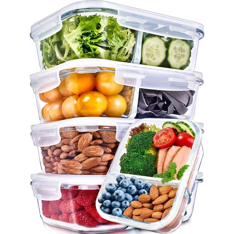 

5 Pack 36 Oz Glass Meal Prep Containers - Dishwasher Microwave Freezer Oven Safe - Glass Storage Containers with Lids