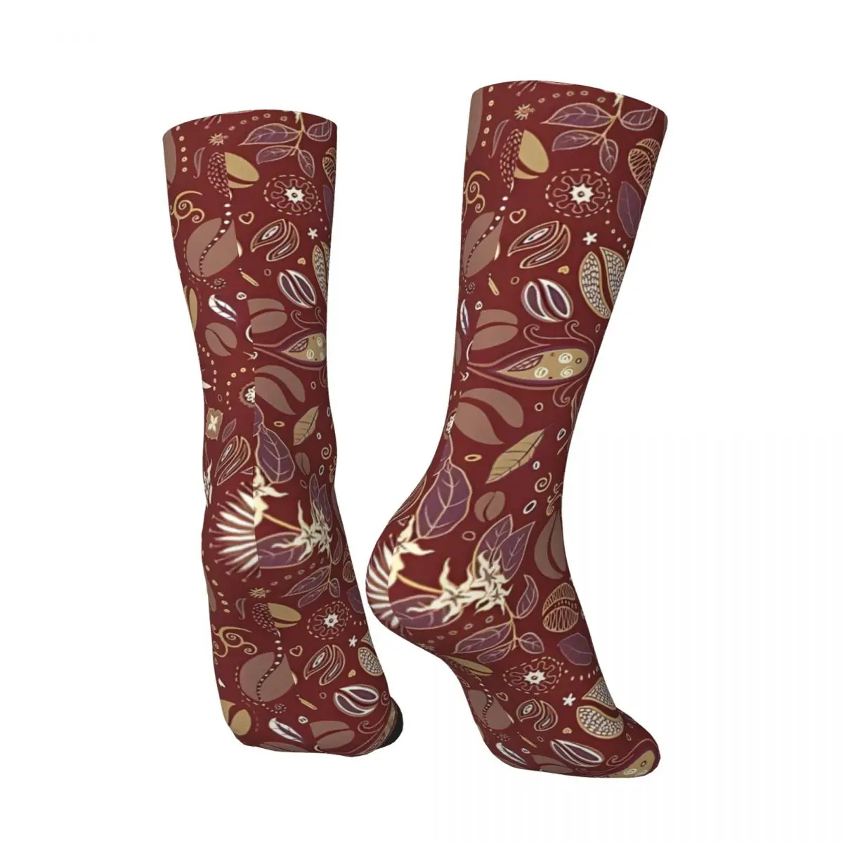 Coffee Pattern Coffee Bean Pattern Nature Tree Men's Socks Retro Harajuku Street Style Novelty Casual Crew Sock