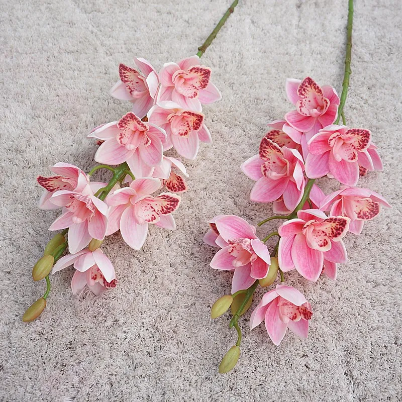Luxurious Large Cymbidium branch Real touch 3D printing orchid Artificial Flowers living room decoration flores artificiales view 3
