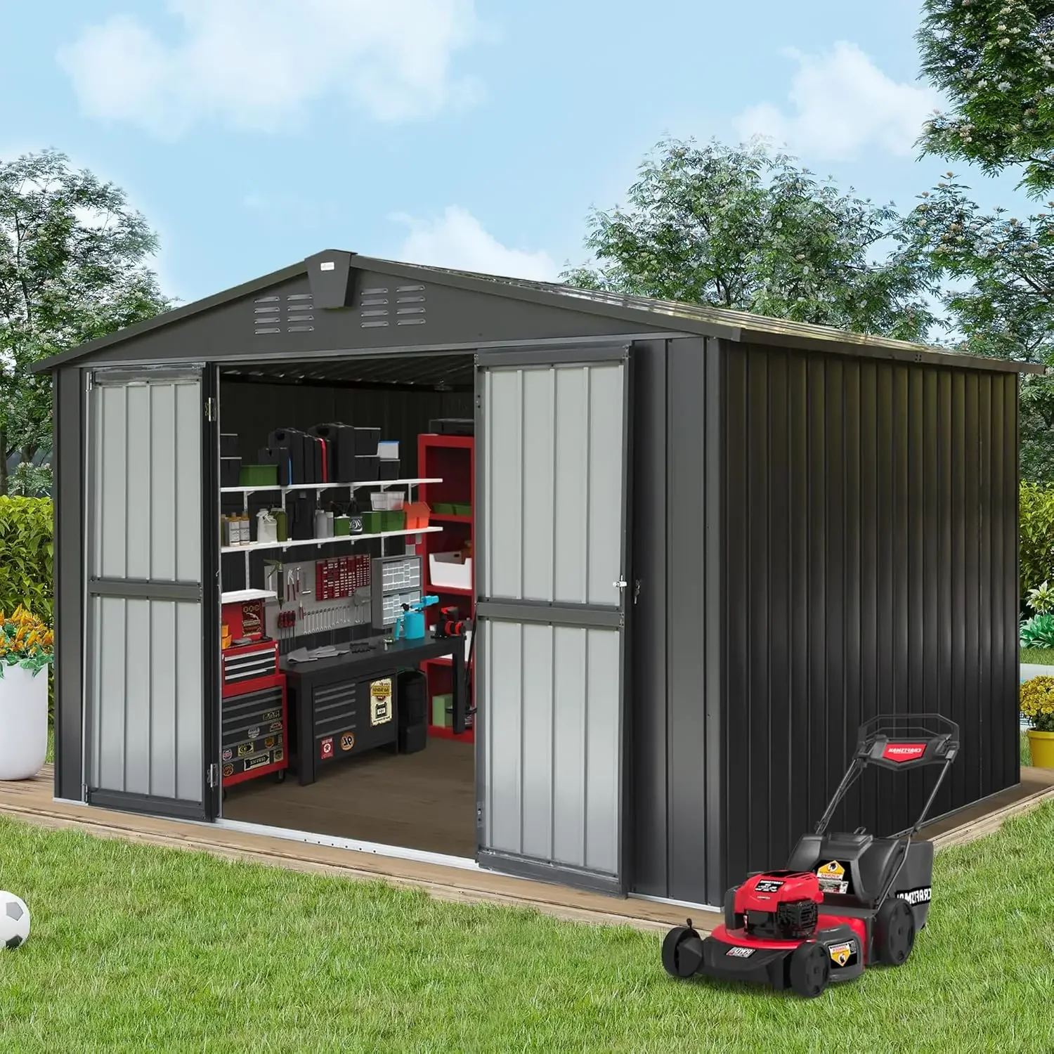 

Domi Outdoor Storage Shed 10x8 FT, Metal Tool Sheds Storage House with Lockable Double Door,Large Bike Shed Waterproof for