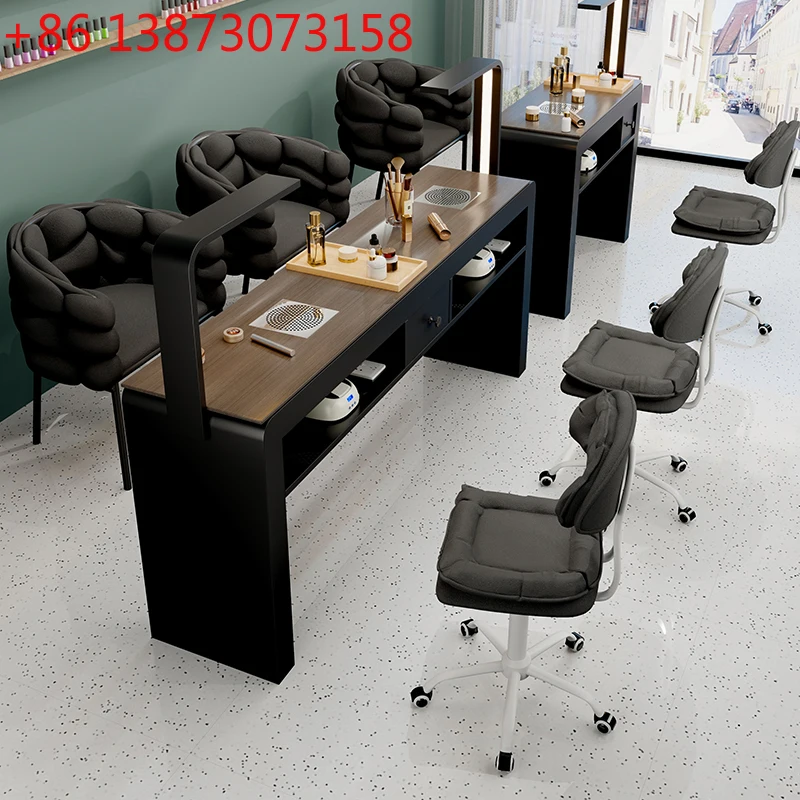Nail art table and chair set special e****mical retro log cream wind multi-functional light luxury Internet celebrity ins single