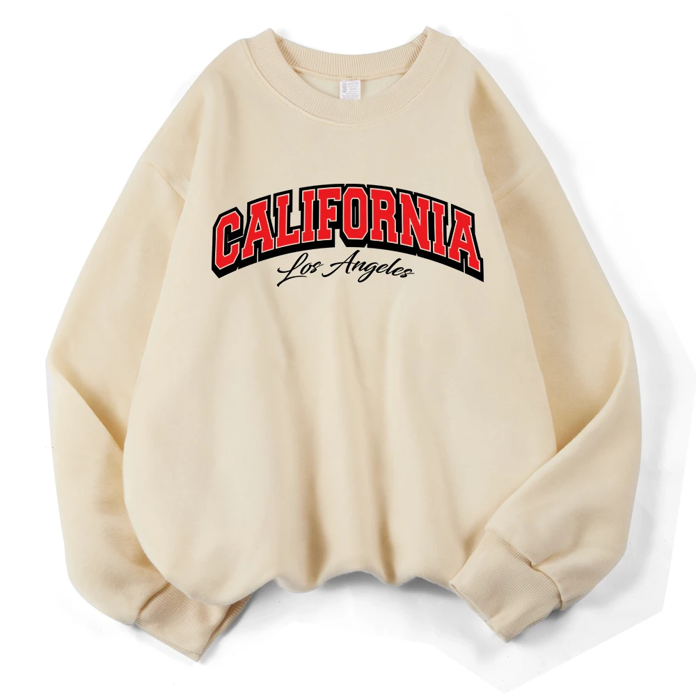 California Los Angeles City Printed Sweatshirt Women Fleece Warm Casual Hoodie O-Neck Loose Pullover Winter Comfortable Tops