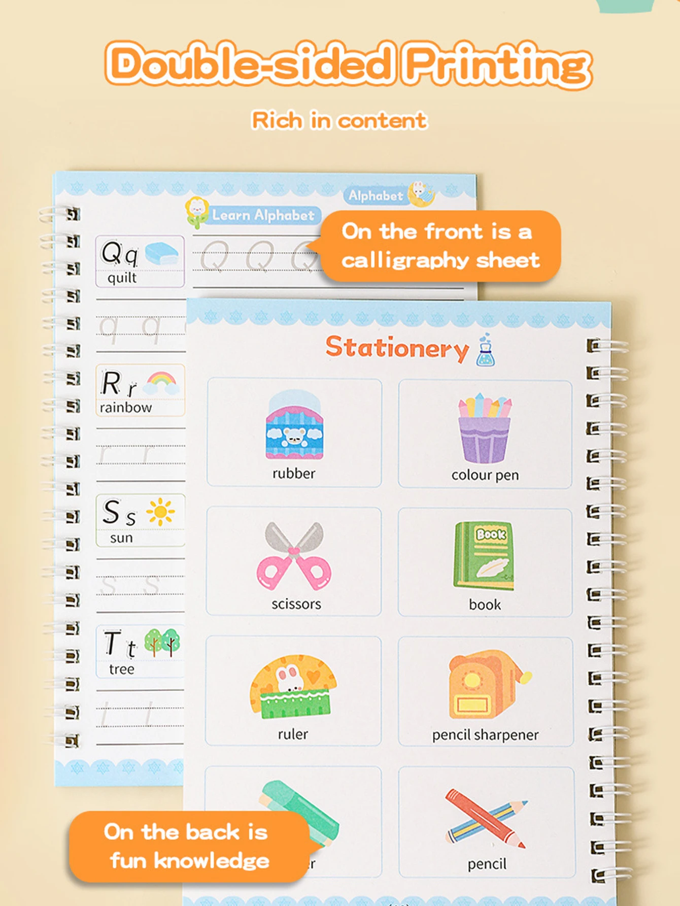 4권의 책+1펜+5연필+1펜 홀더 한자 연습장, 재사용 가능한 필기 복사 스케치 연습장