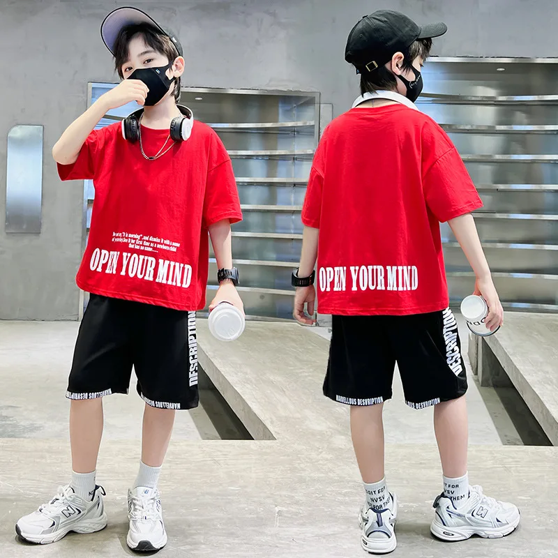 

2pcs 2024 hip hop Children Summer Boys Clothes letters Set T shirt + Pants Casual Sports Kid Tracksuit Teen 4 6 8 9 10 12 Years