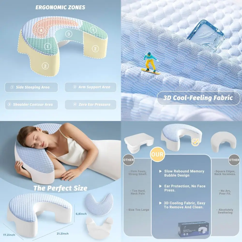 

Ergonomic Side Sleeper Pillow with Arm Support - Enhances Breathing, Alleviates Neck & Shoulder Pain, Minimizes Facial Pressure