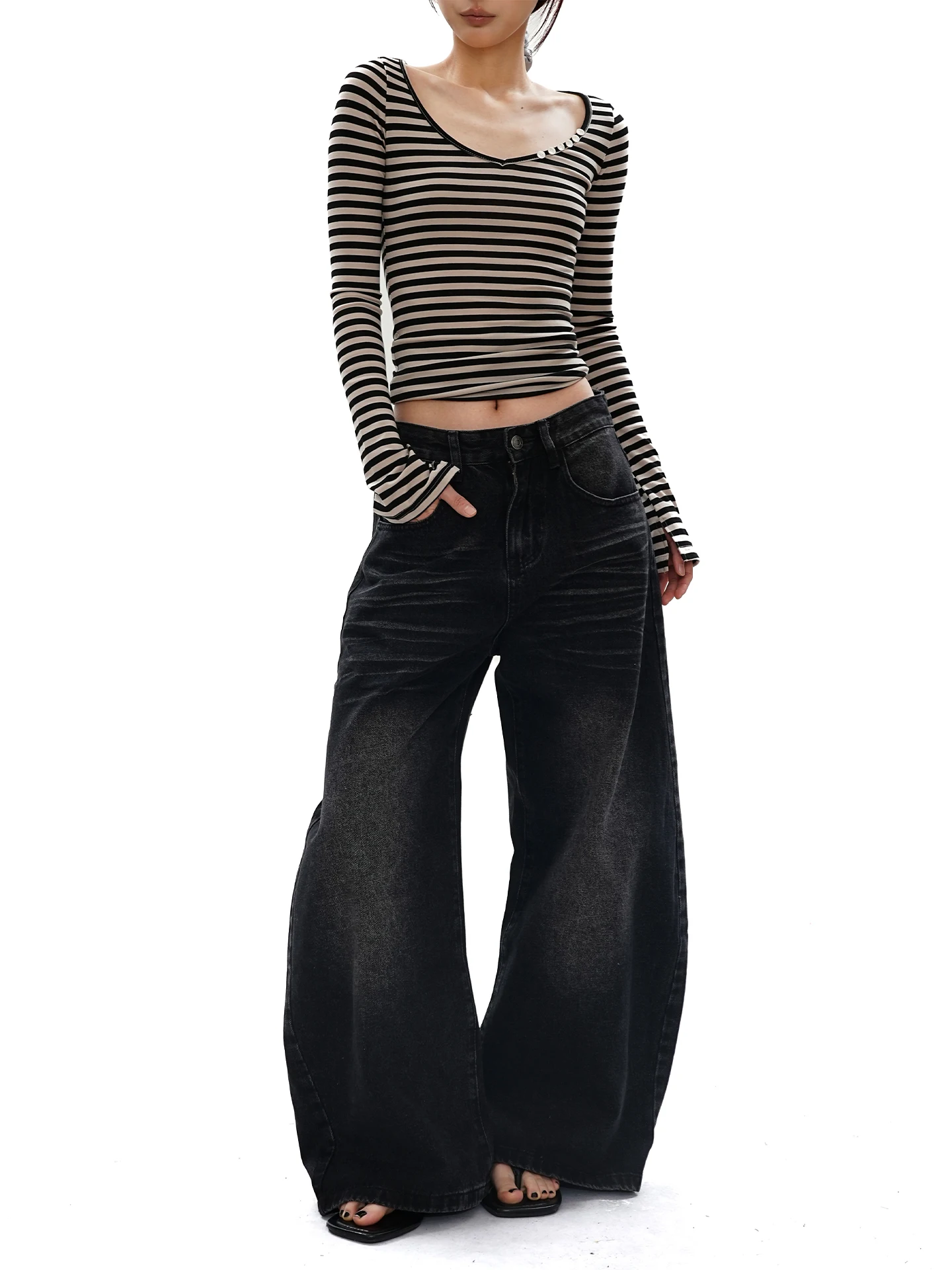 

Waed Bla Knife Wide Leg Jeans Loose Fit Casual Trousers for Women Retro American Sle S3T5 Denim Jeans