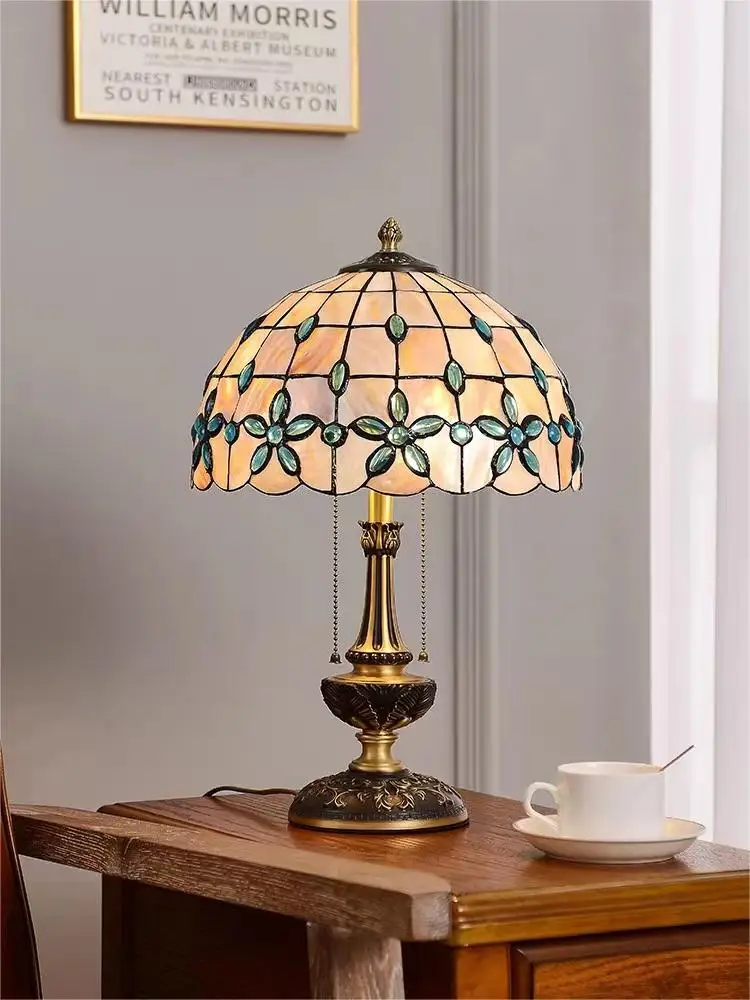 American Full Copper Pure Natural Shell Desk Lamp Bedside  Table Light Bedroom  Pure Copper European Retro  Lamp