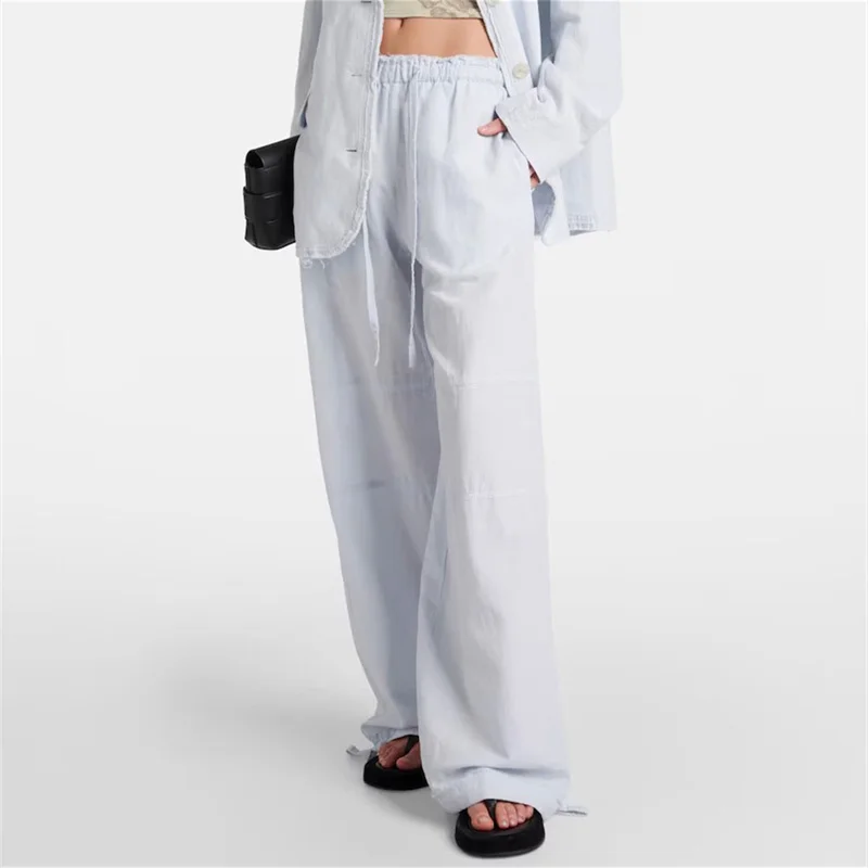 

Women's pants 2024 Summer New in Elastic Waist Drawstring Women's Wide Leg Pants cotton linen blend floor mop pants y2k Trousers