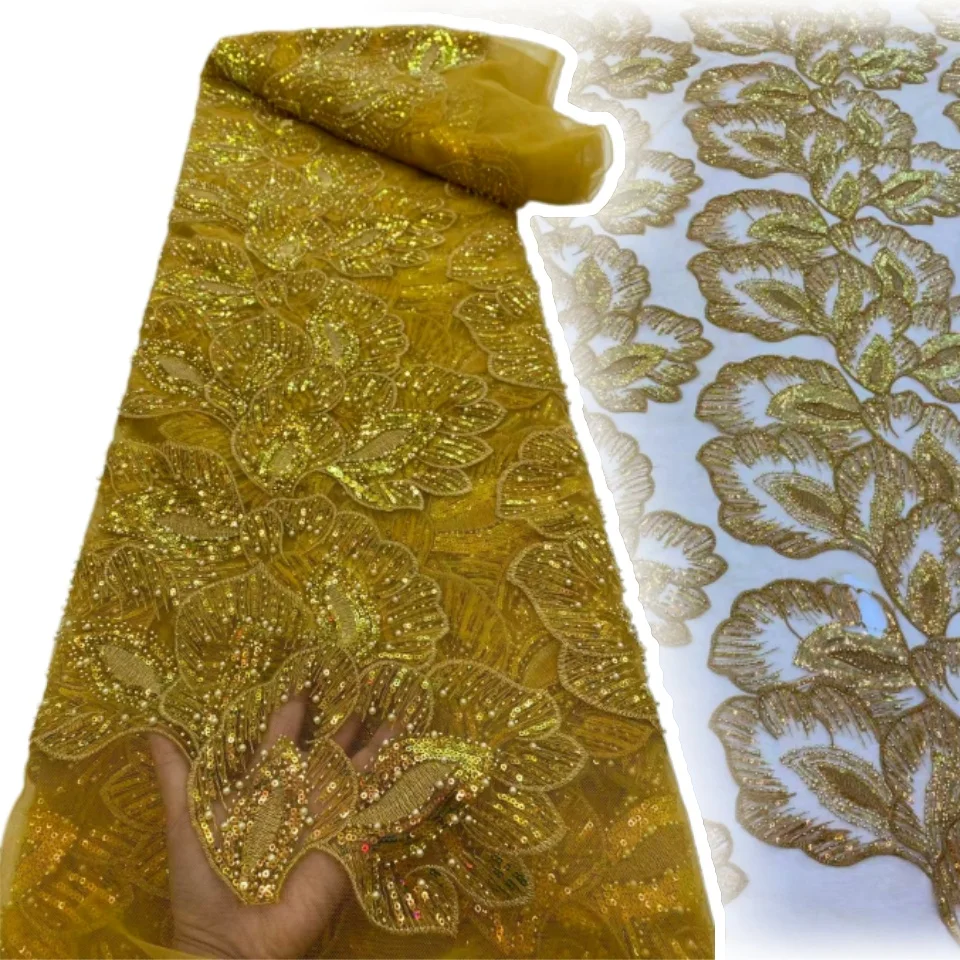 

Элитная французская кружевная ткань с пайетками 2026: высококачественное африканское эластичное кружево с бисером для свадебных и праздничных платьев 2341