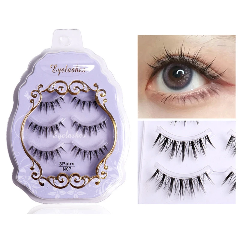 3 Pairs Natural False Eyelashes Little Devil Cos Manga Eyelashes Lash Extension Fairy Cross Big Eyes Wispy Light Fake Lashes