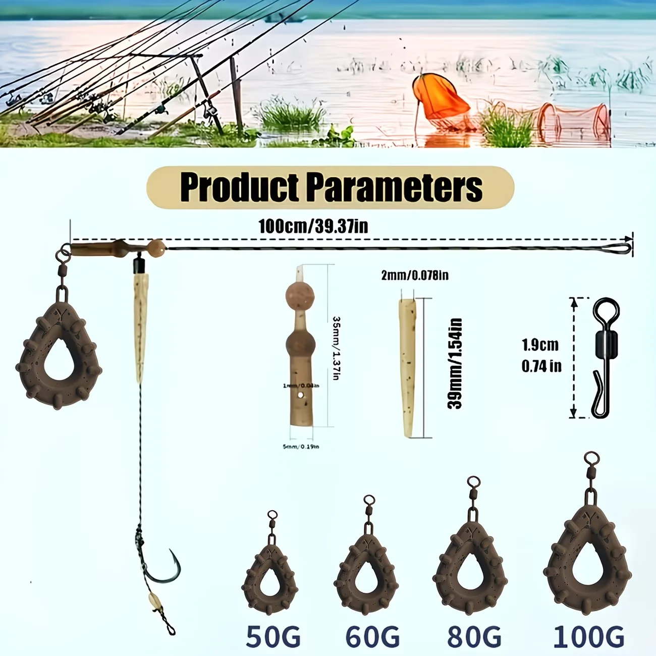 Ready-To-Use Fishing Rig for European Carp, Featuring a Built-In Lead Weight, Designed for Long-Distance Casting Specifically fo