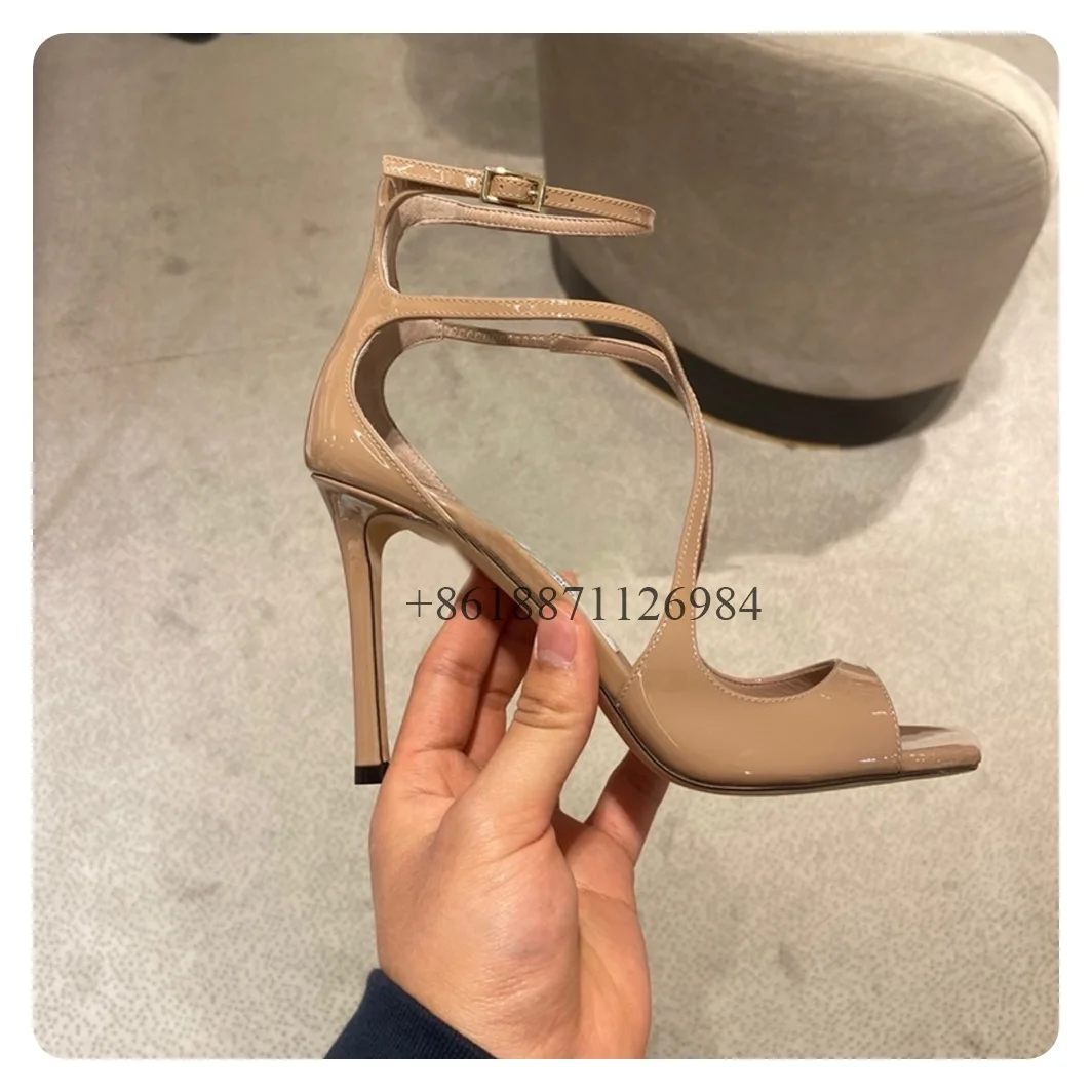 Ankle Strap Soild Square Toe Summer Women Sandals Stiletto High Heels Buckle Strap Design Large Size Fashion Show Shoes